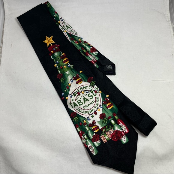 VTG TABASCO Christmas Hot Sauce Silk Neck Tie - Picture 1 of 6